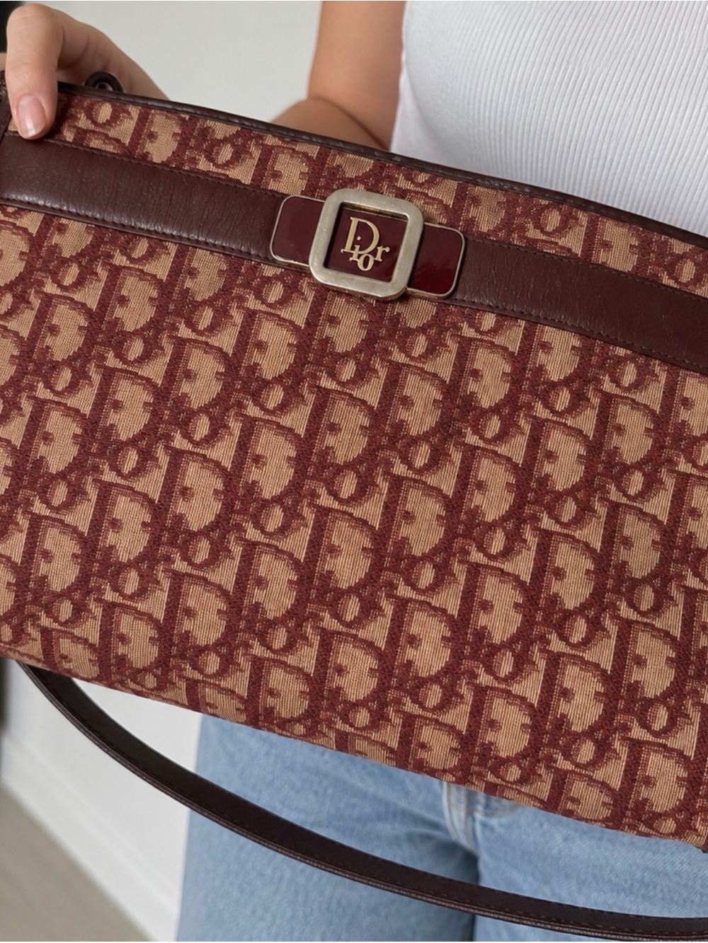 Vintage Dior Burgundy Monogram Crossbody Bag